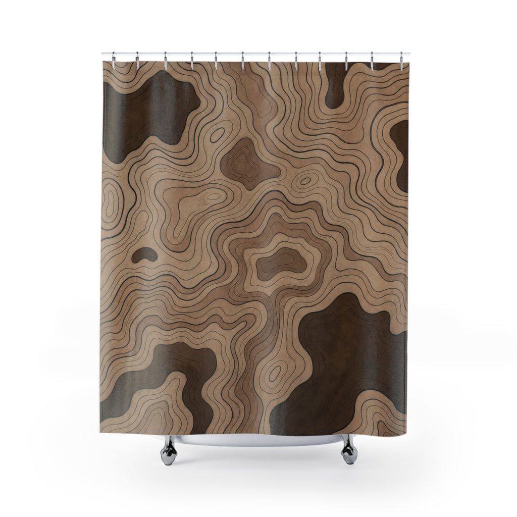 Black Brown Contour Line Shower Curtain