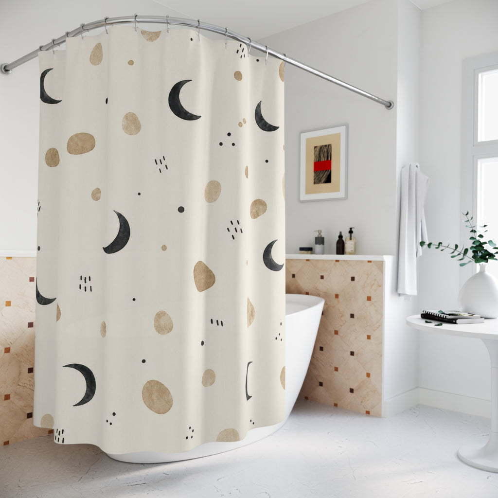 Black Beige Celestial Crescent Shower Curtain