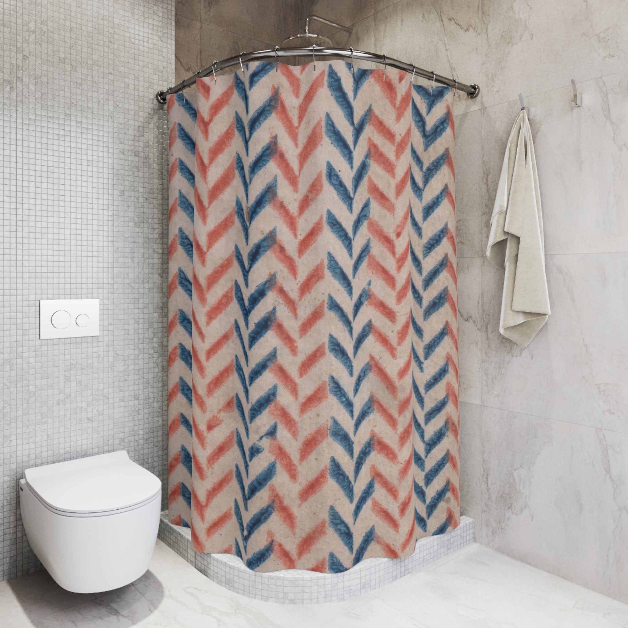Orange & Blue Chevron Shower Curtain – Vintage Print