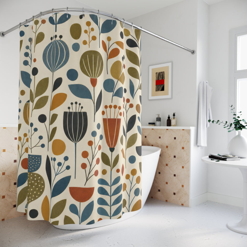 Retro Botanical Flower Shower Curtain
