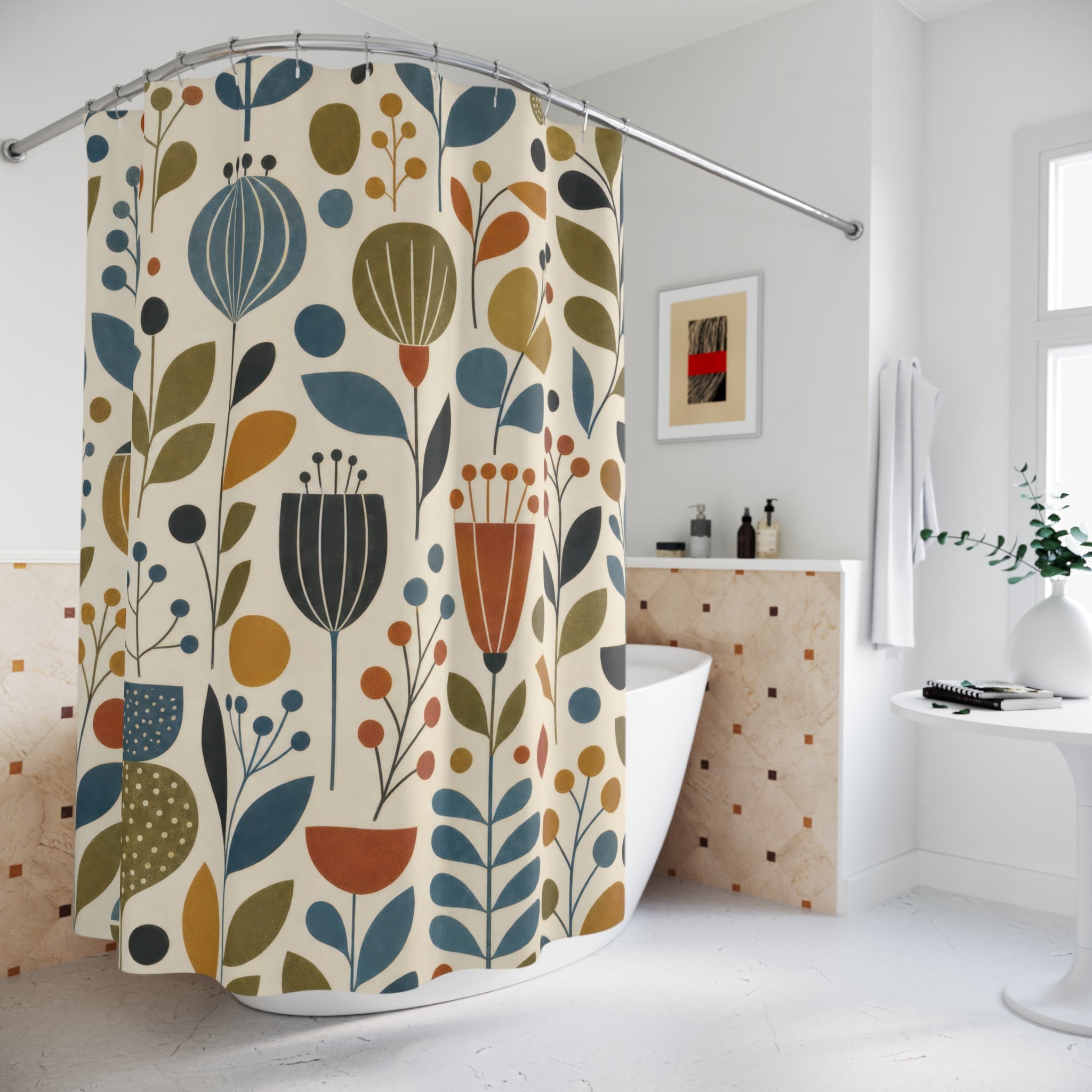 Retro Botanical Flower Shower Curtain