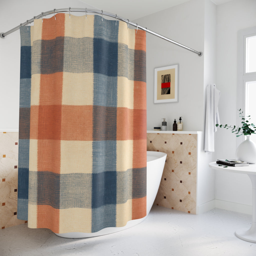 Blue Coral Farmhouse Plaid Shower Curtain
