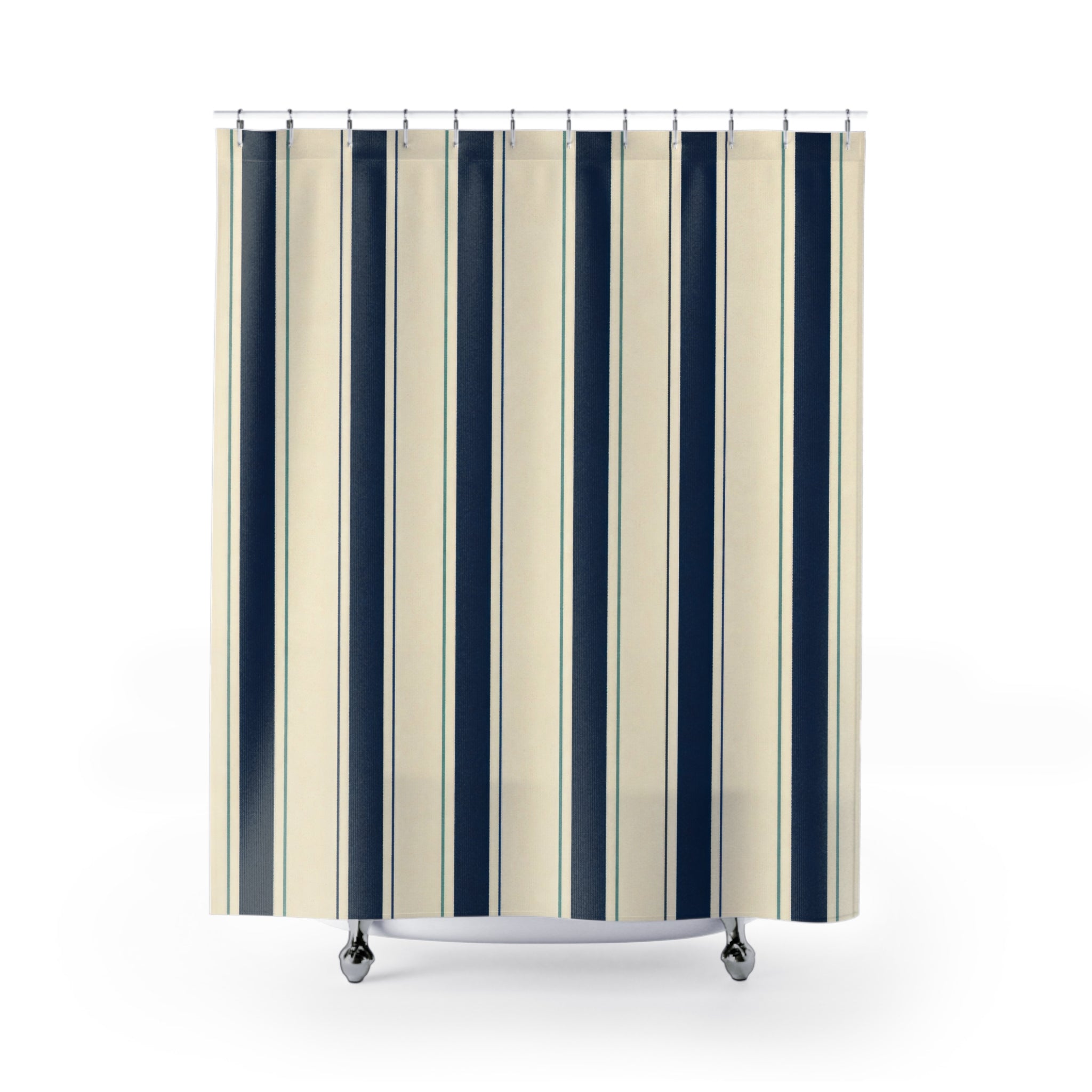 Navy Cream Vertical Stripe Shower Curtain