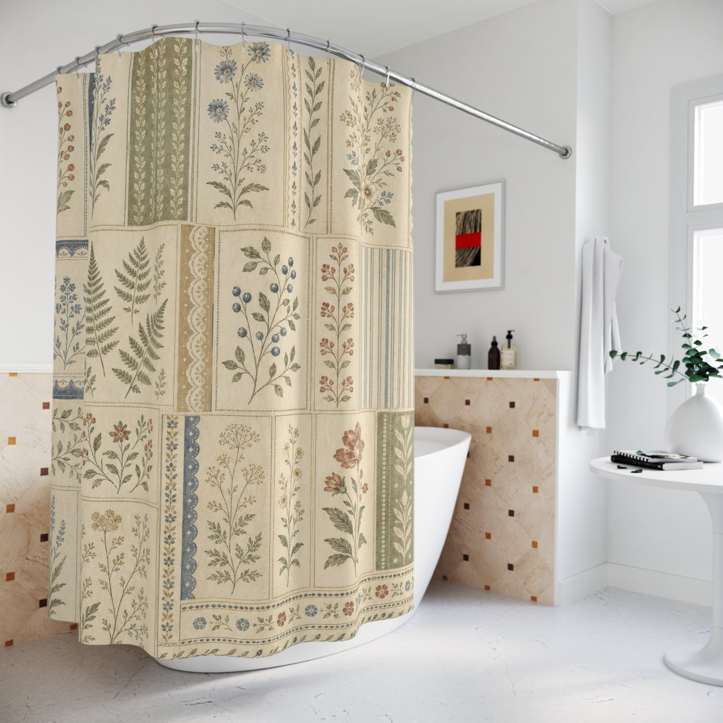 Botanical Patchwork Farmhouse Shower Curtain