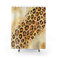 Tawny watercolor cheetah print on warm cream shower curtain with full front view