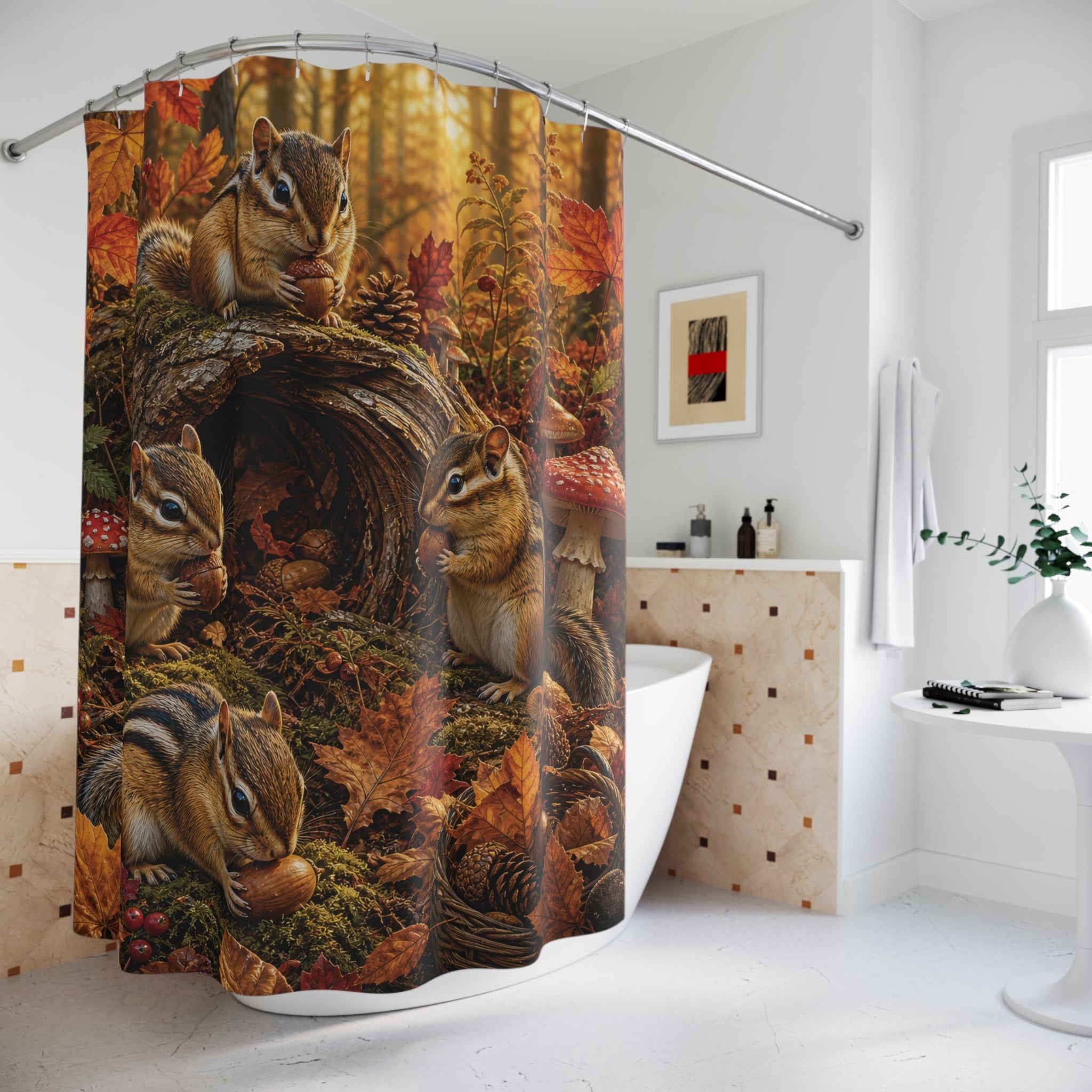 Chipmunk Shower Curtain: Cute Woodland Animal