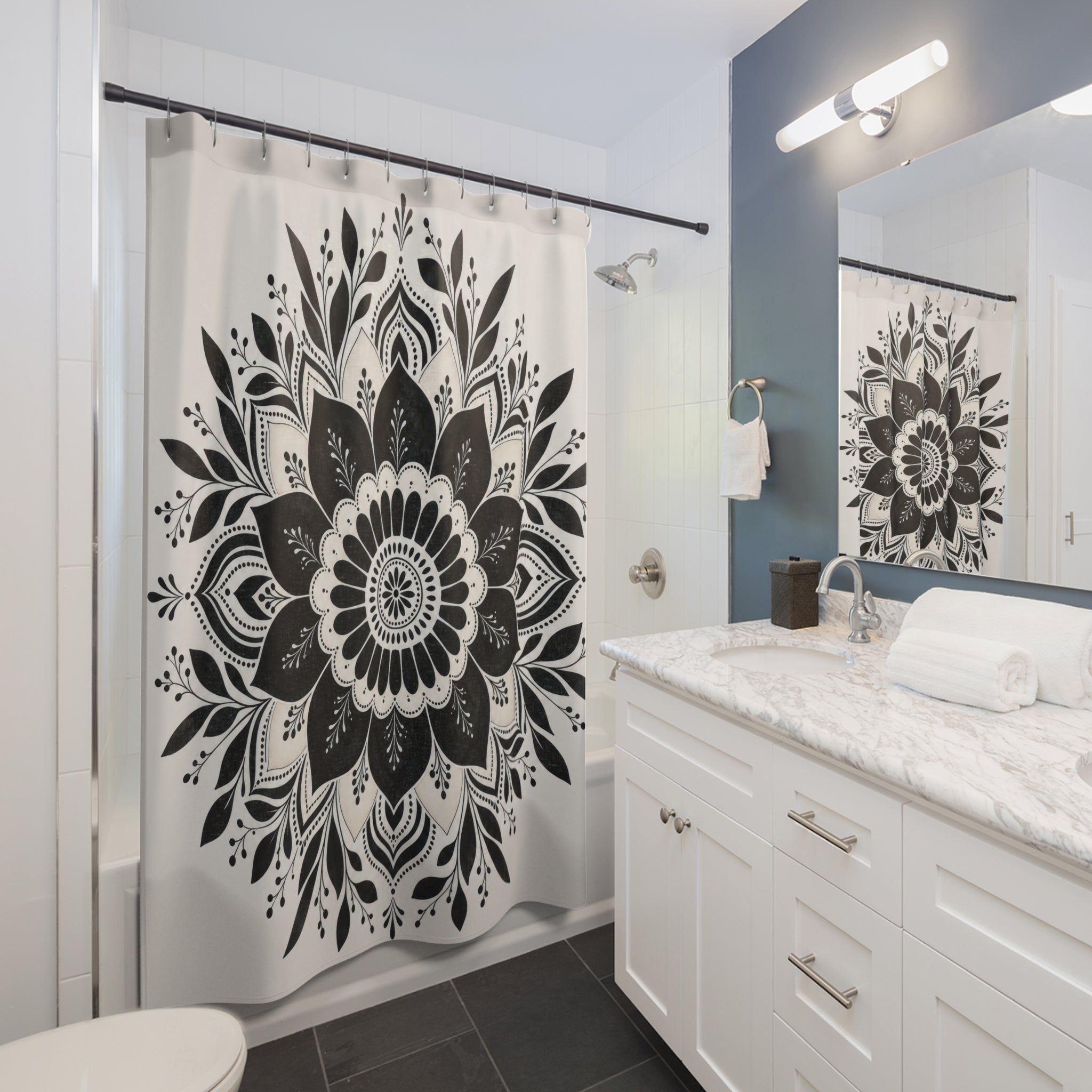 White Floral Medallion Shower Curtain