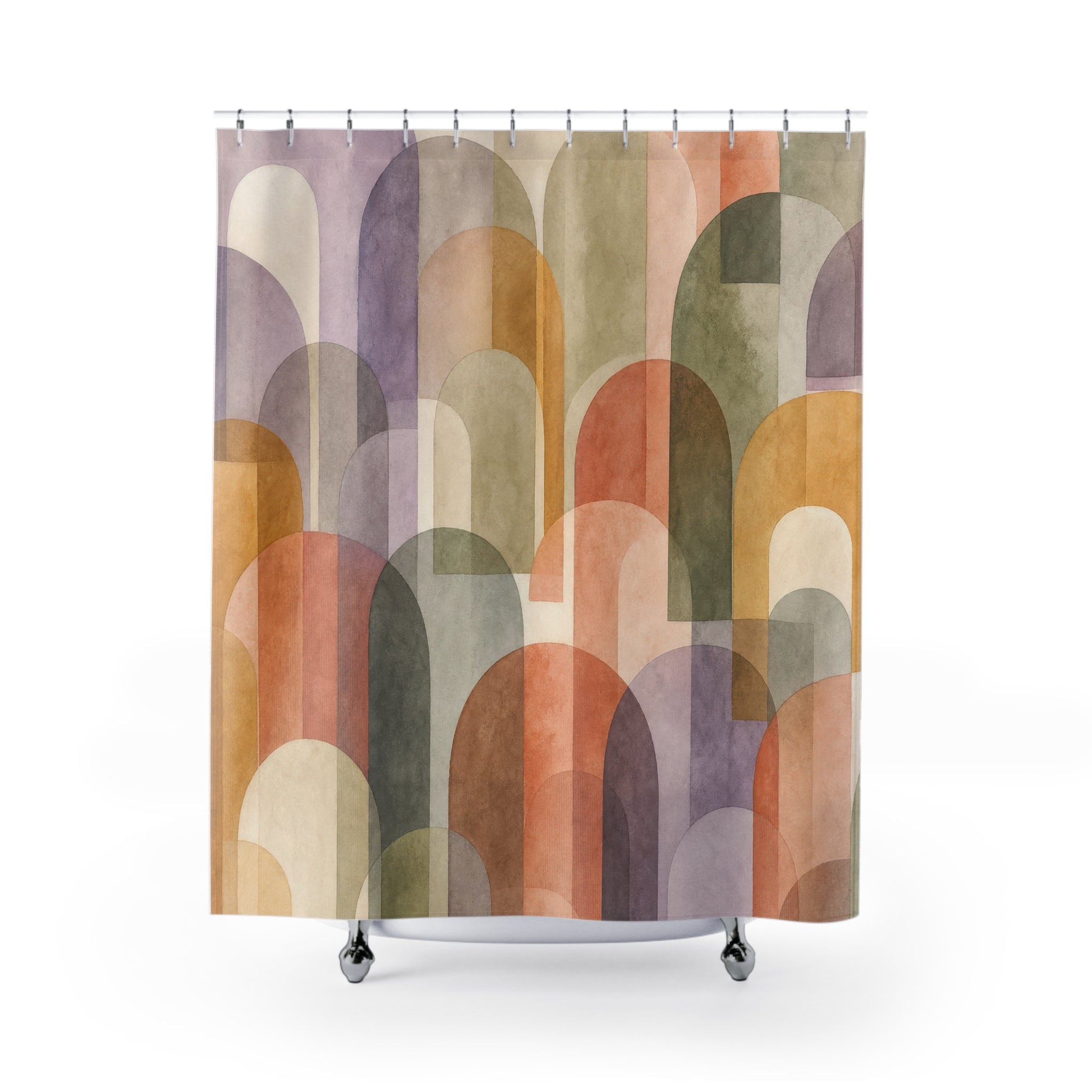 Pastel Abstract Shower Curtain, Modern Arch Block Pattern, Soft Rainbow Bathroom Decor, Calm Pastel Wall Decor Guest Bath Wall Gift