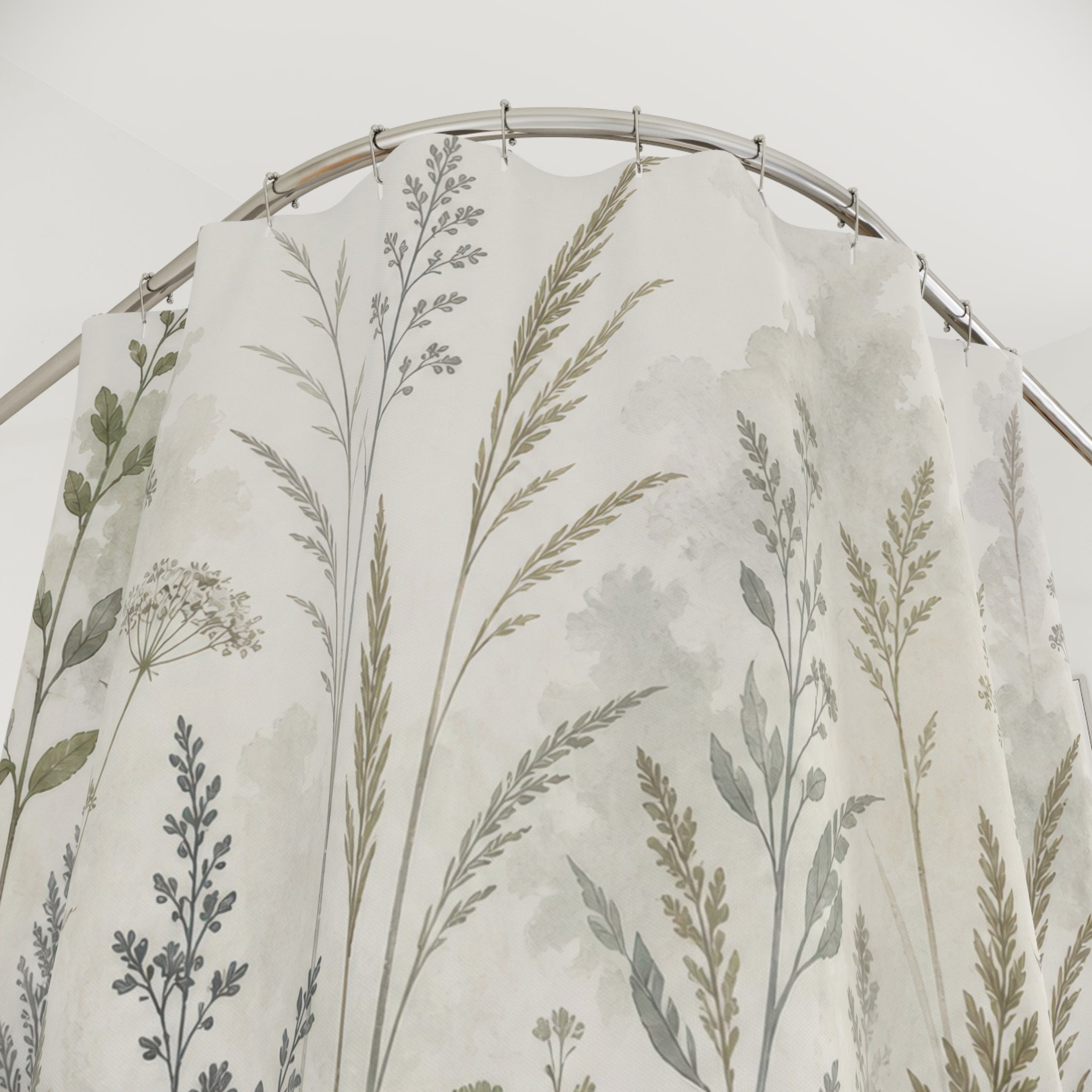 Sage Meadow Shower Curtain, Sage Green Nature Bathroom Decor, Wildflower Botanical Bath Curtain, Guest Bath Decor, Small Bathroom Decor