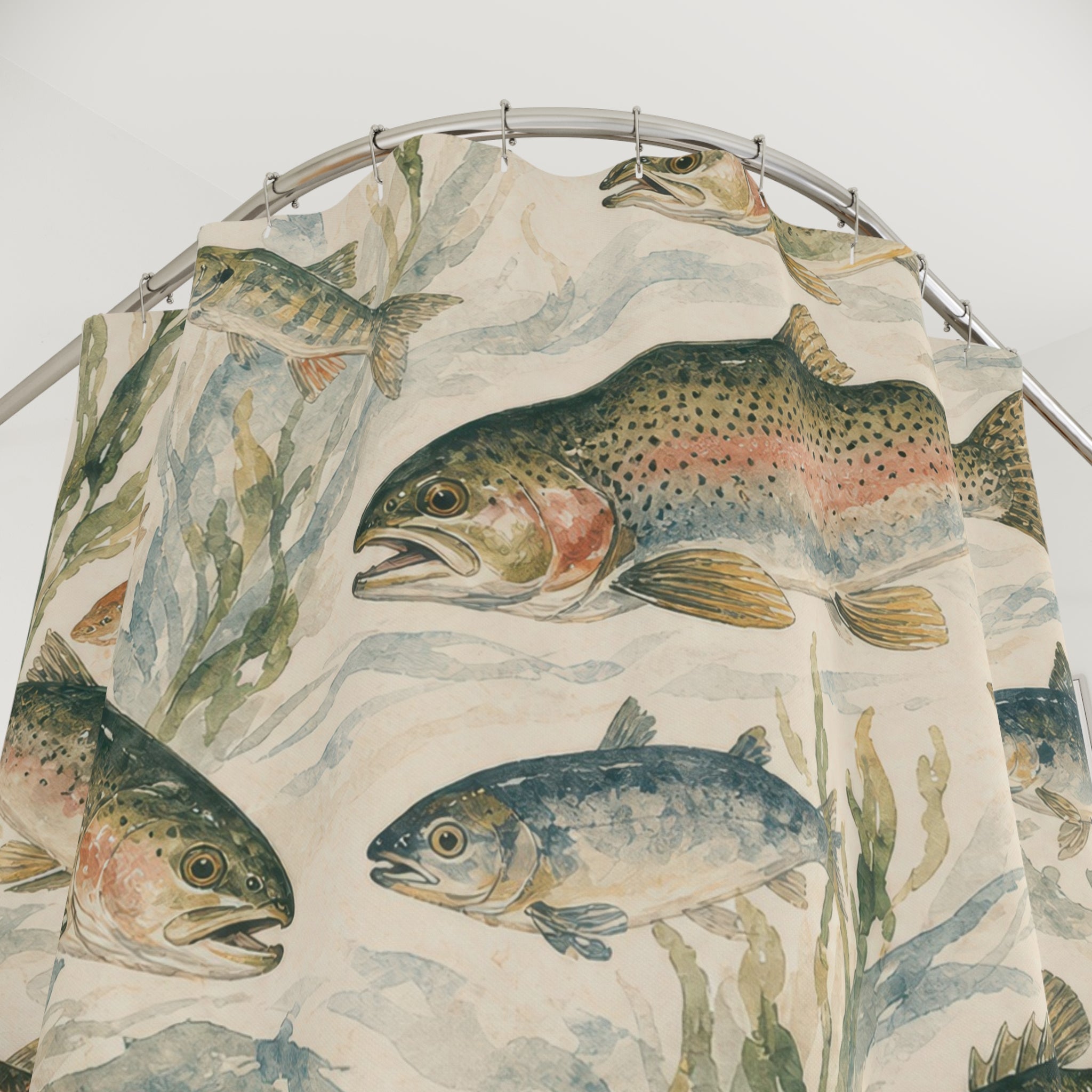 Vintage Coastal Sea Life Fish Shower Curtain