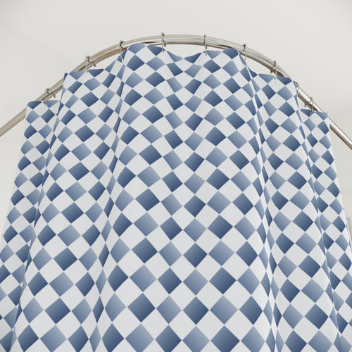 Blue and White Tonal Diamond Shower Curtain