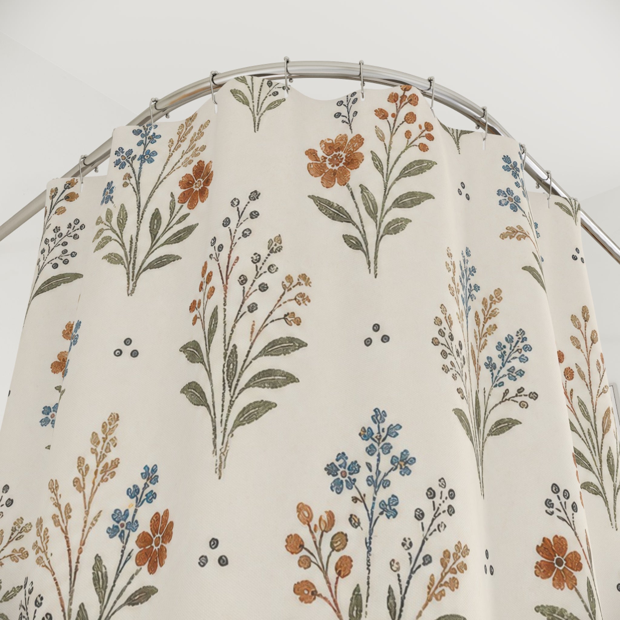 Cream Botanical Floral Shower Curtain