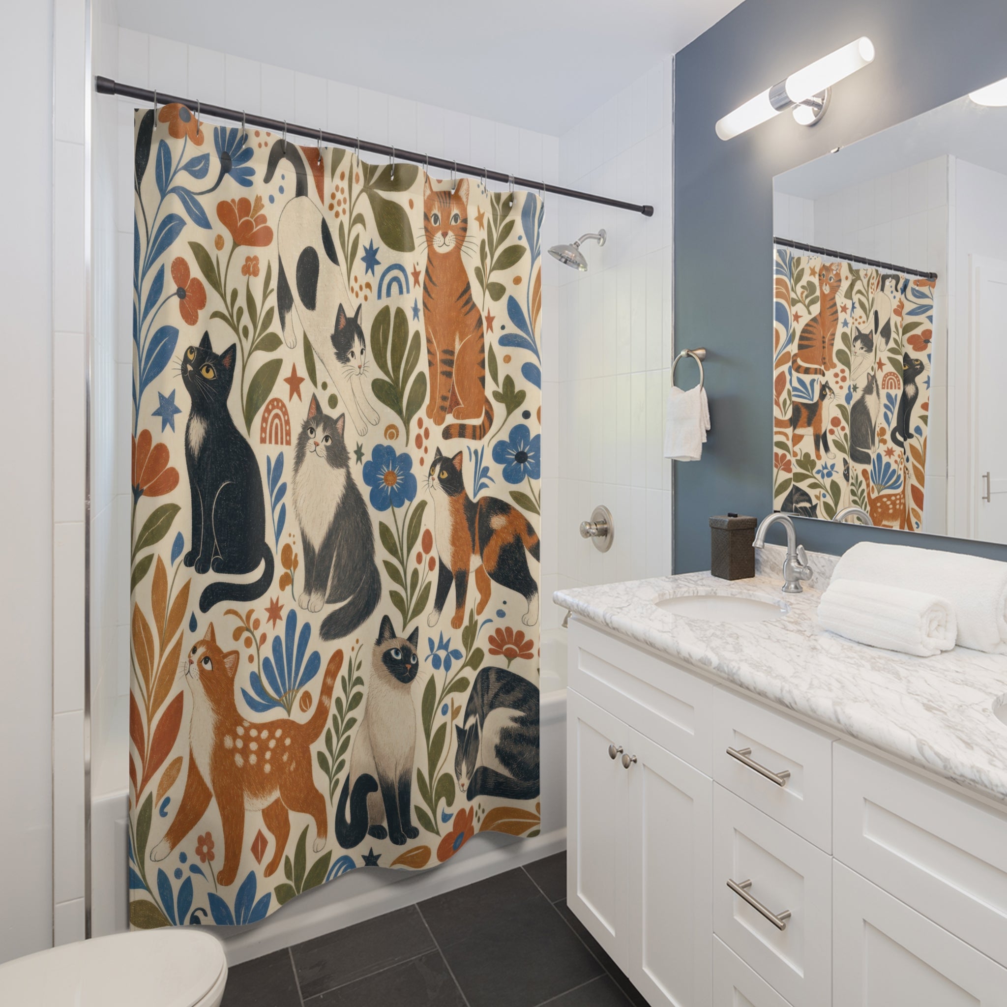 Folk Art Cat Parade Shower Curtain
