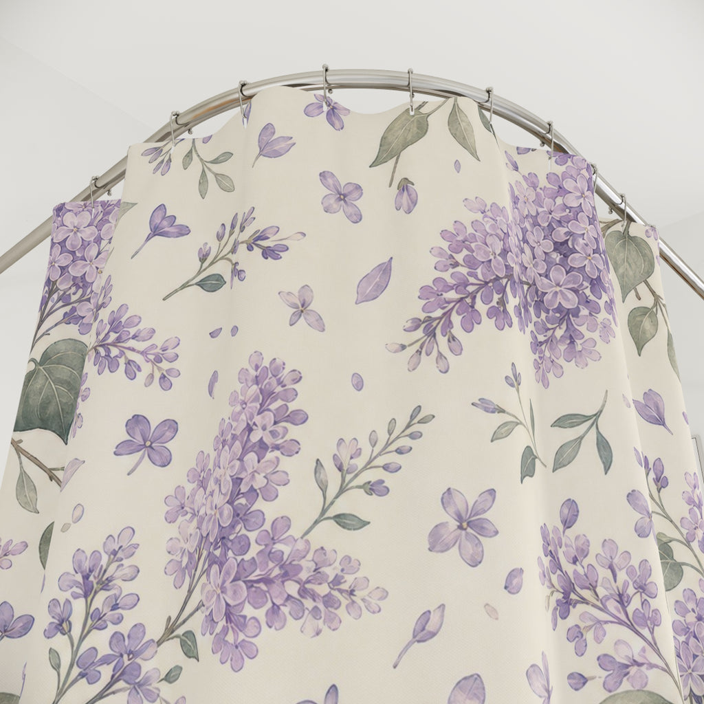 Lilac Purple Floral Cottage Cottagecore Beige Cream Shower Curtain