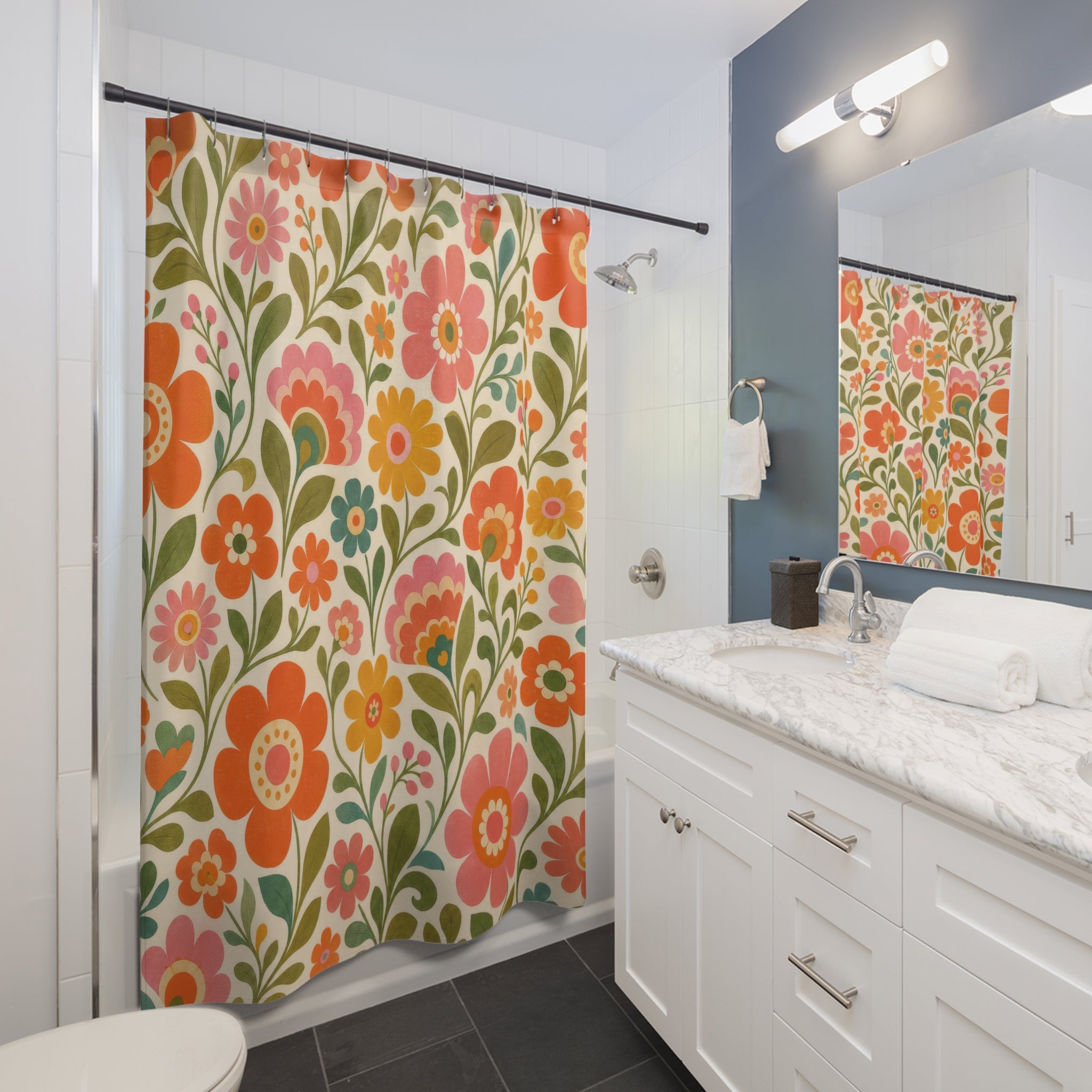 Bright Retro Floral Shower Curtain