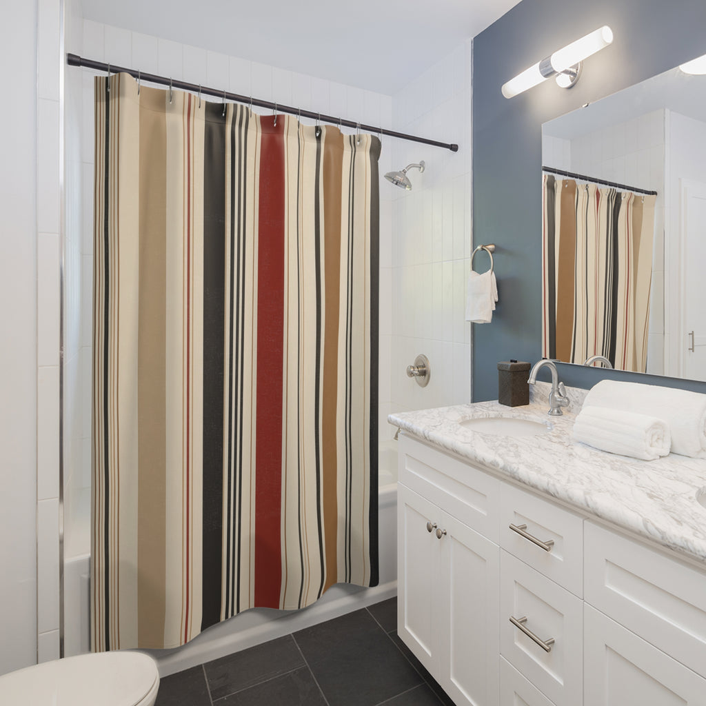 Black Red Tan Vertical Band Shower Curtain
