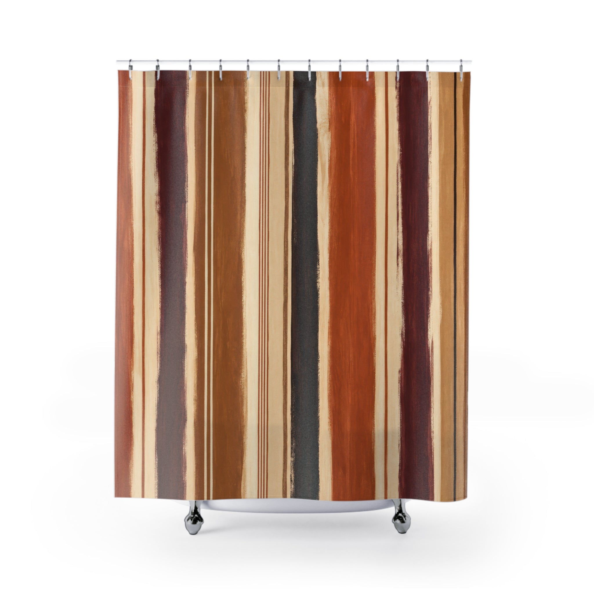 Tan Ivory Fine Pinstripe Shower Curtain