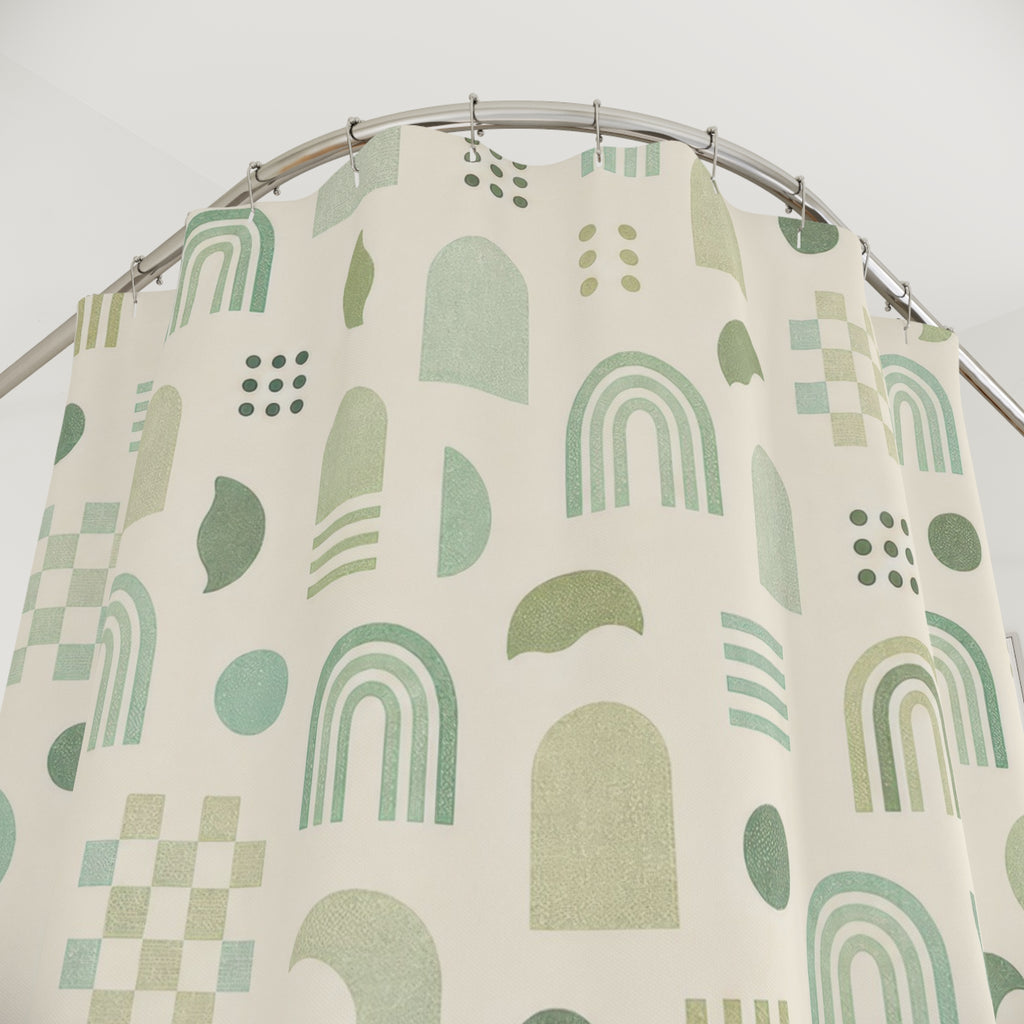 Green White Abstract Shower Curtain