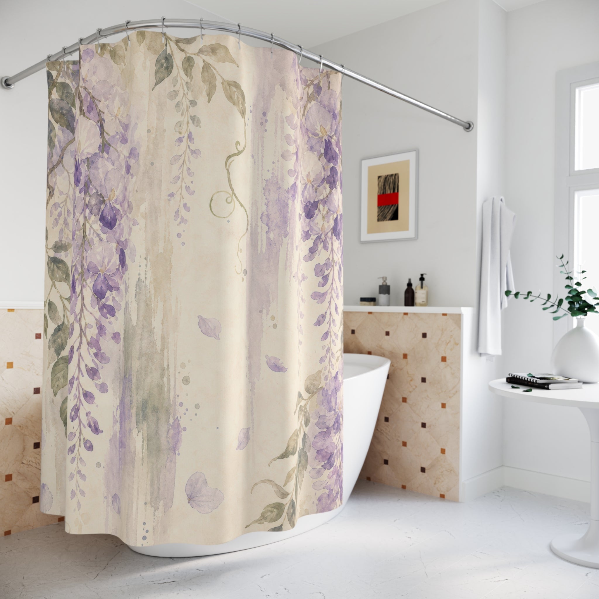 Wisteria Lavender Watercolor Floral Shower Curtain