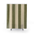 Olive Green Beige Block Stripe Shower Curtain
