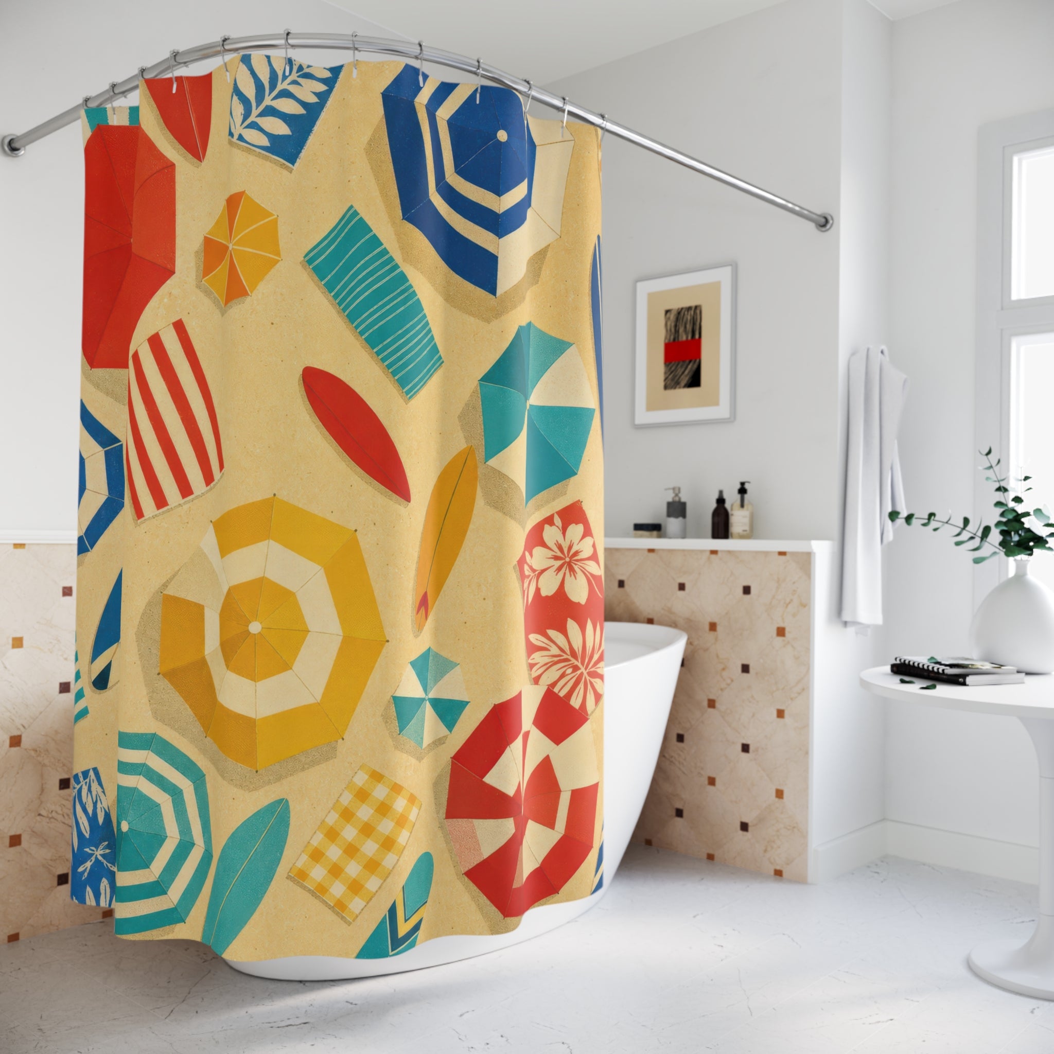 Retro Parasol Beachy Shower Curtain