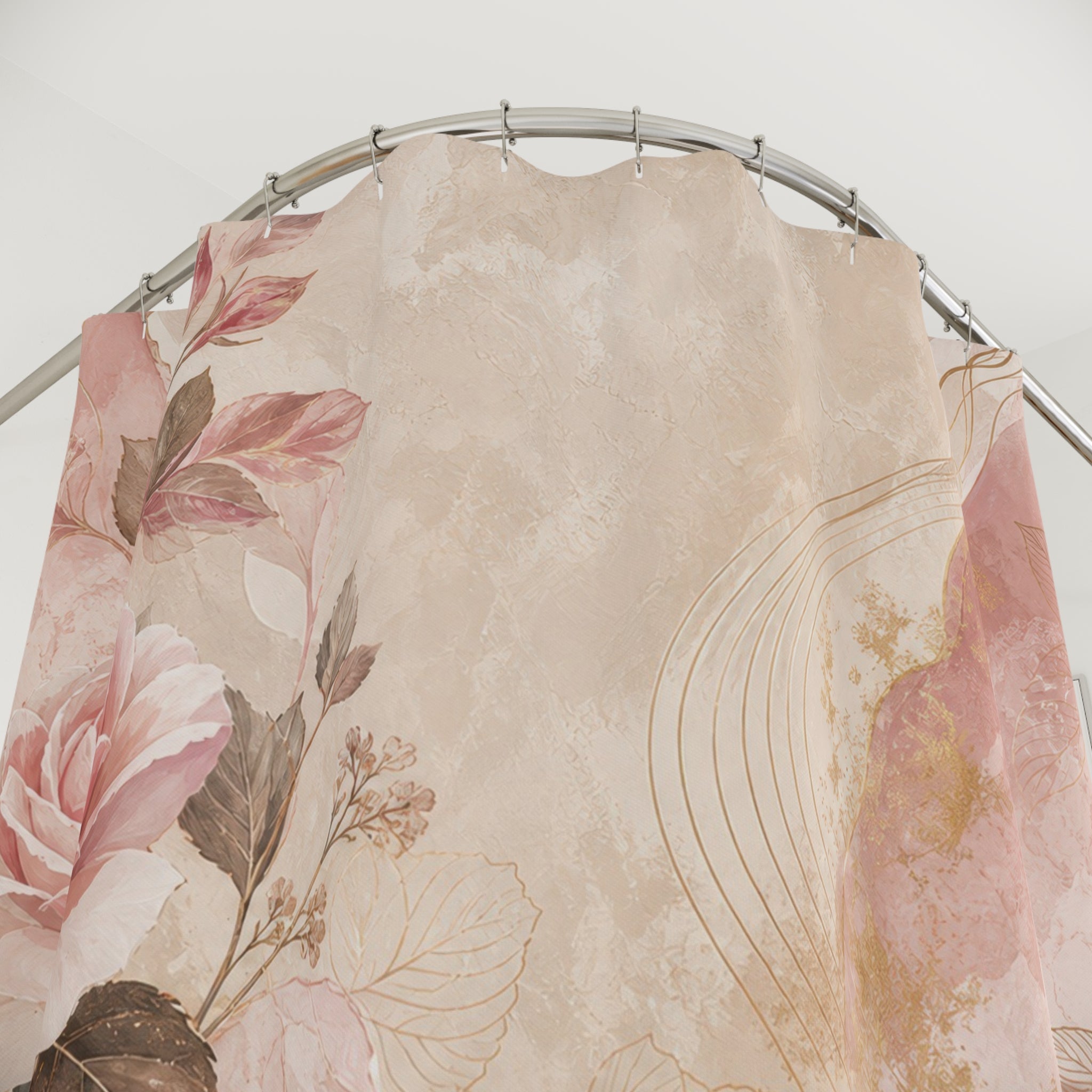 Pink and Beige Shower Curtain: Rose Floral Marble
