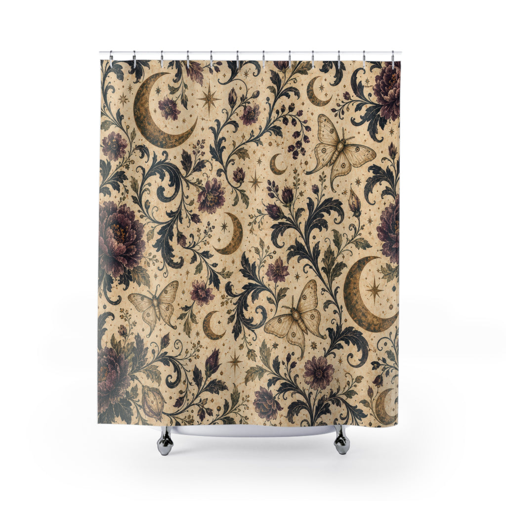 Celestial Moon Gothic Floral Shower Curtain