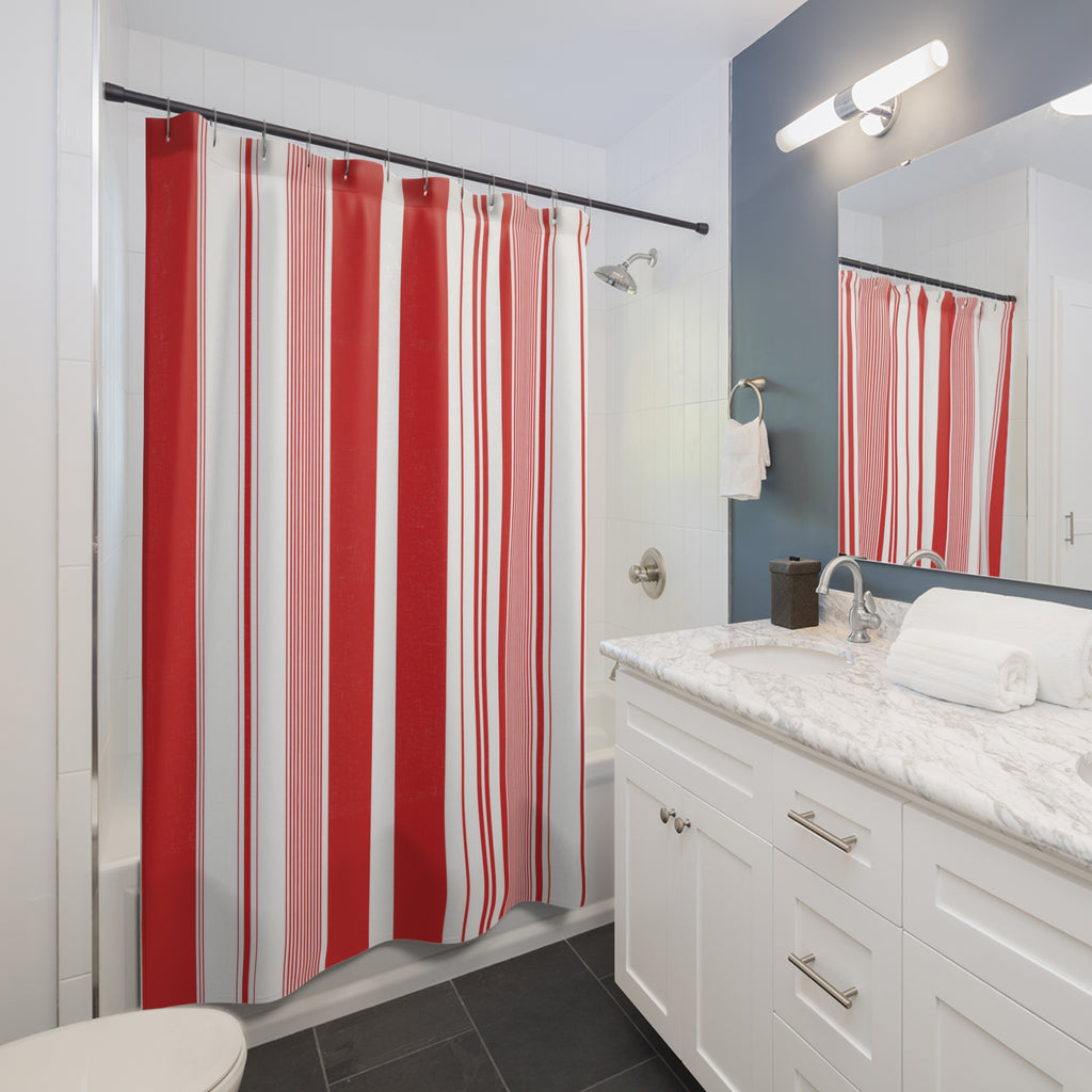 Red White Modern Stripe Shower Curtain
