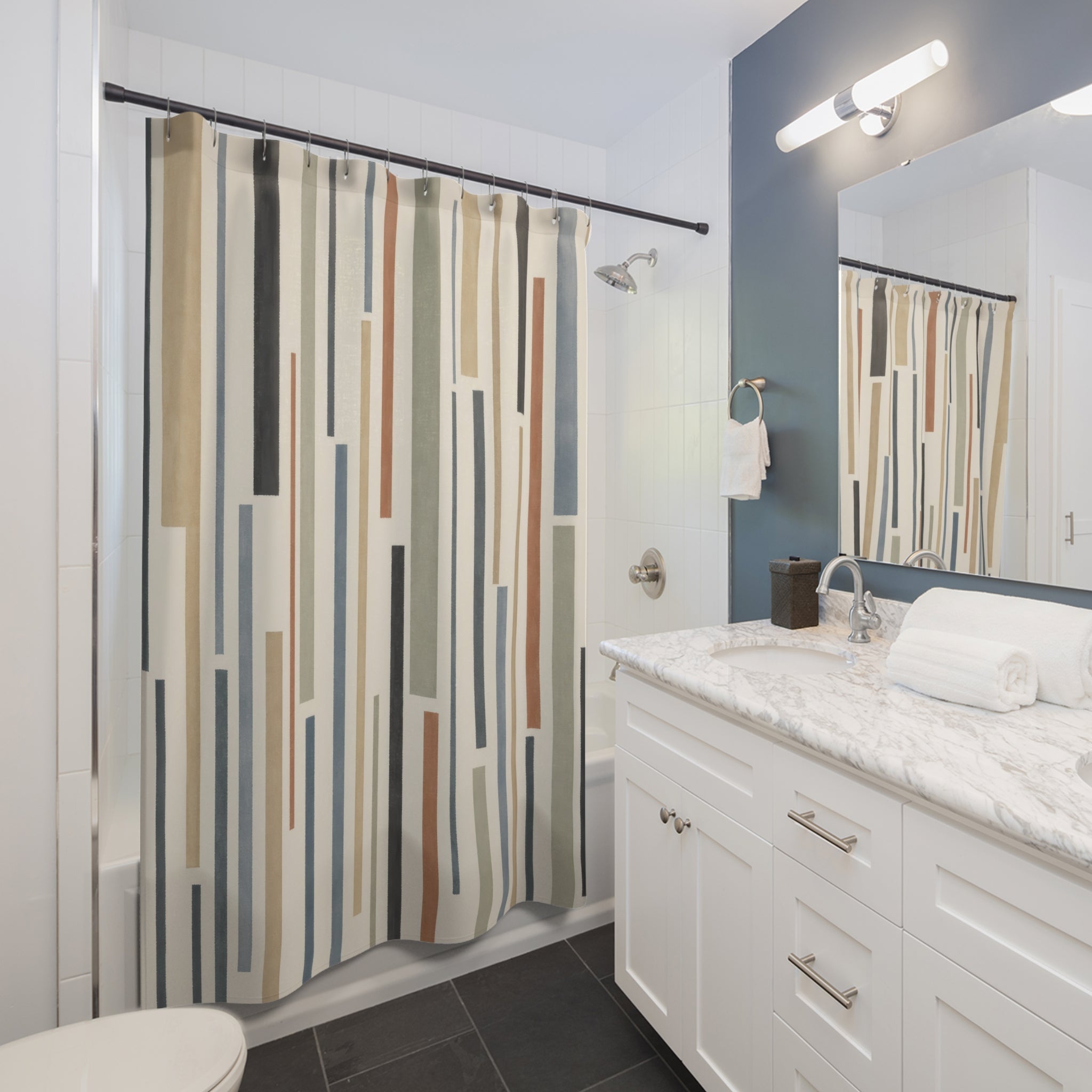Staggered Vertical Stripe Shower Curtain