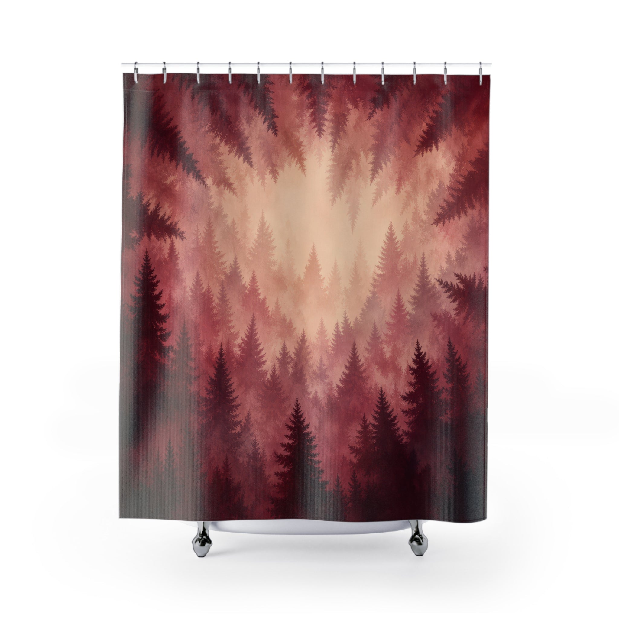 Burgundy Misty Forest Shower Curtain