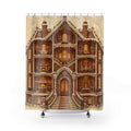 Grand gingerbread manor with glowing cutaway rooms shower curtain with full front view