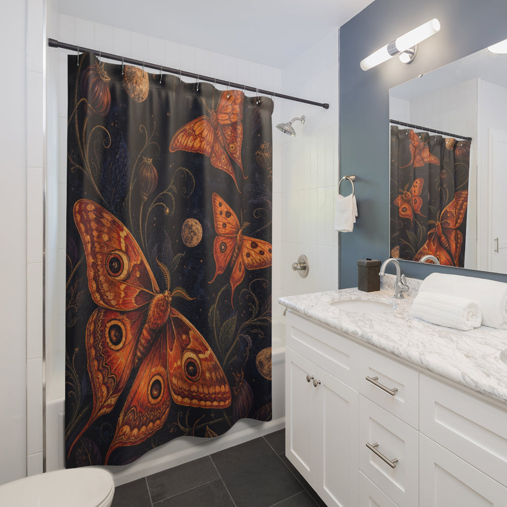 Ember Moth Orange Shower Curtain