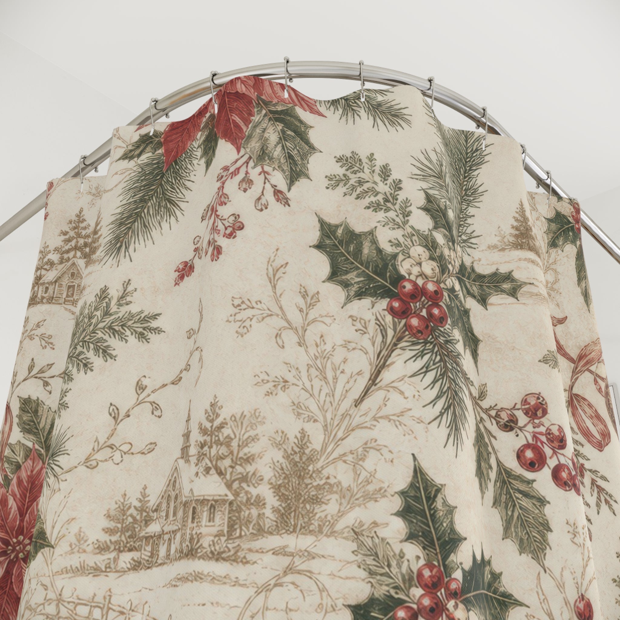 Vintage Holiday Floral Christmas Shower Curtain