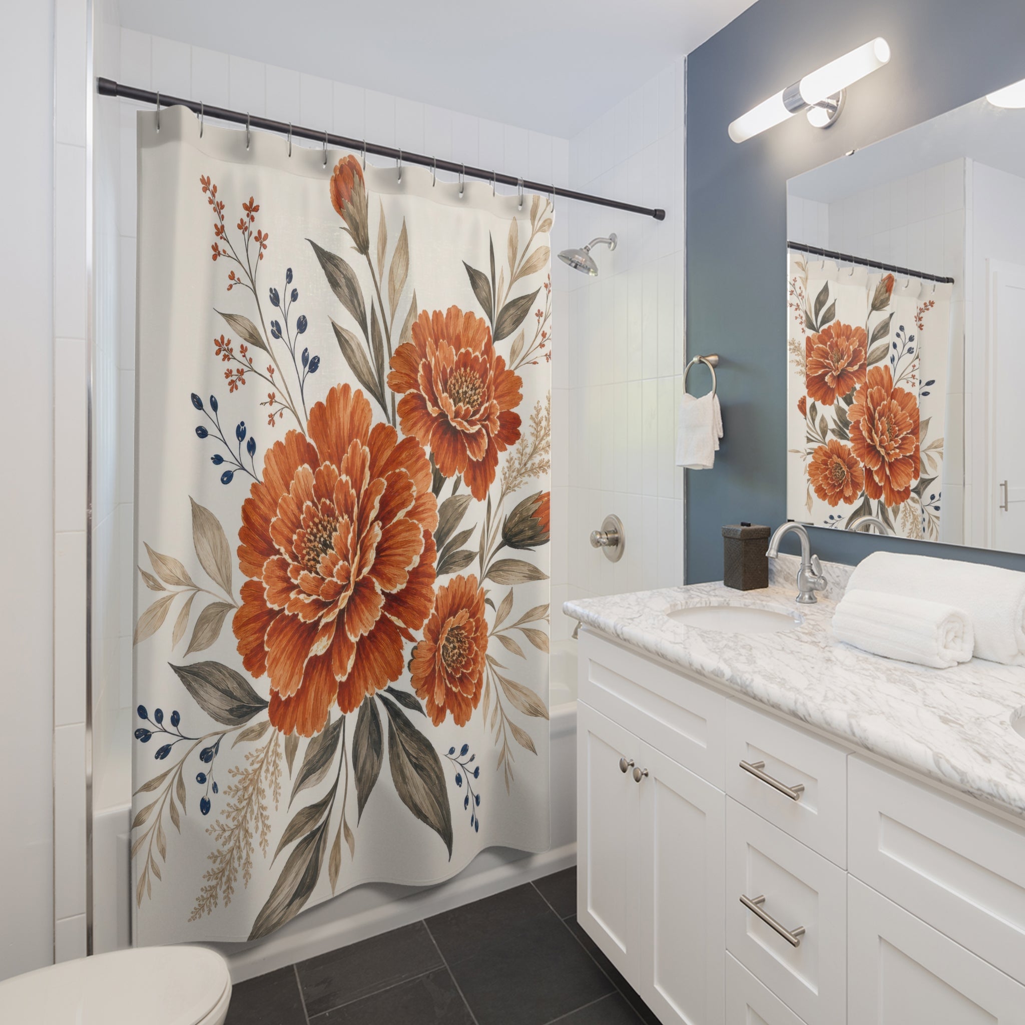 Burnt Orange Floral Shower Curtain