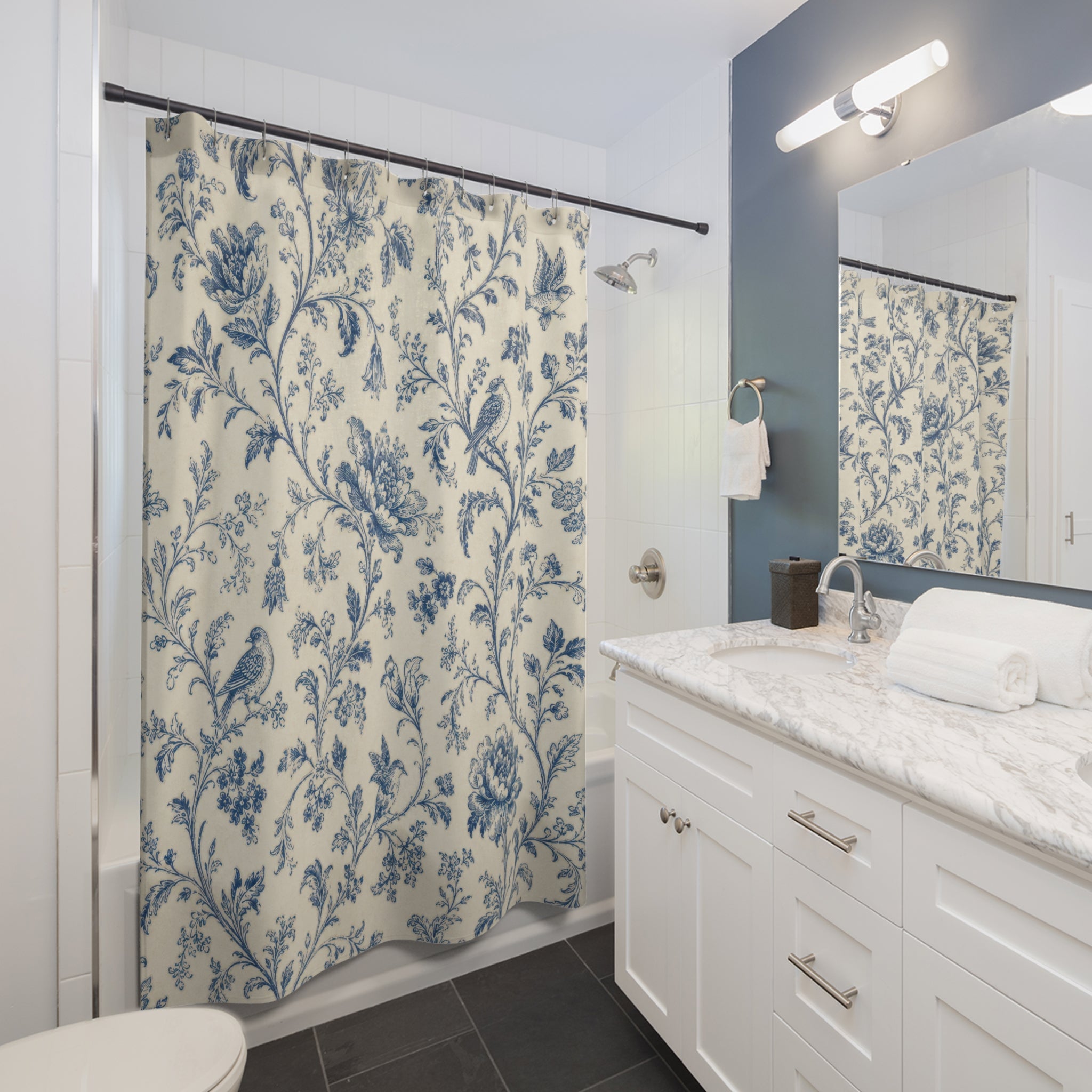 French Country Blue Floral Shower Curtain