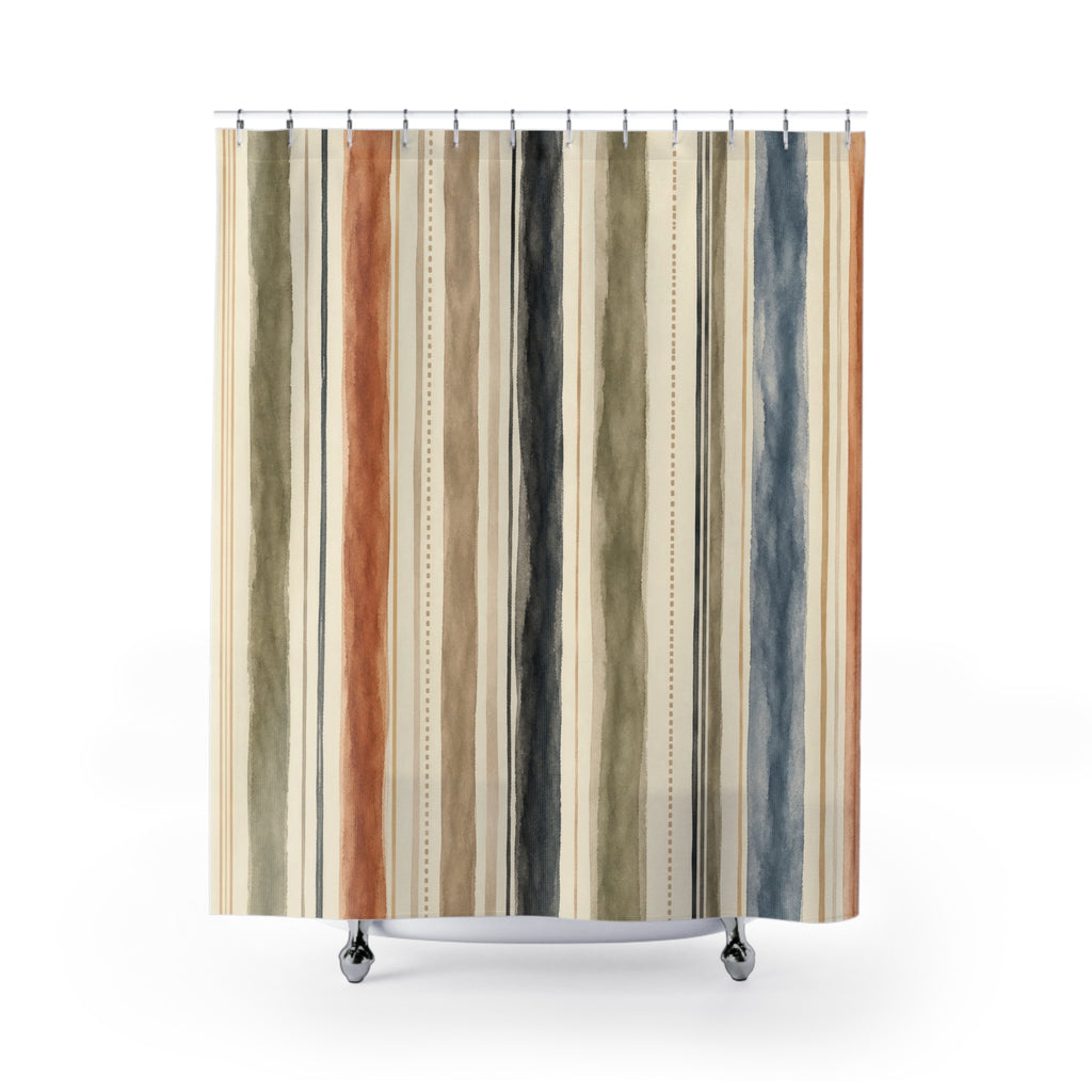 Sage Clay Blue Vertical Stripe Shower Curtain