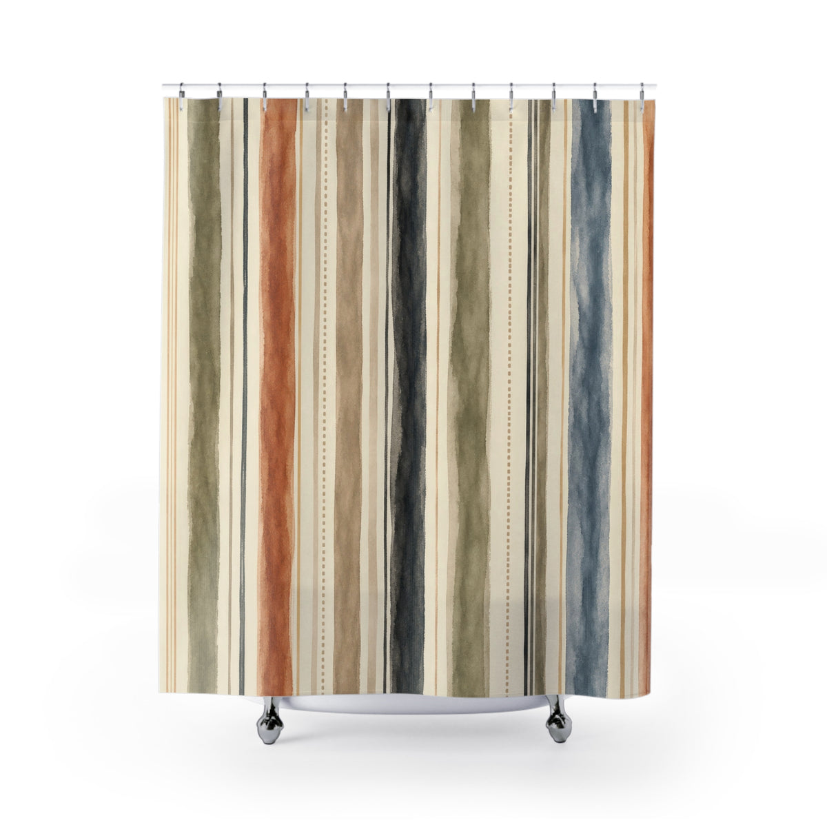 Sage Clay Blue Vertical Stripe Shower Curtain