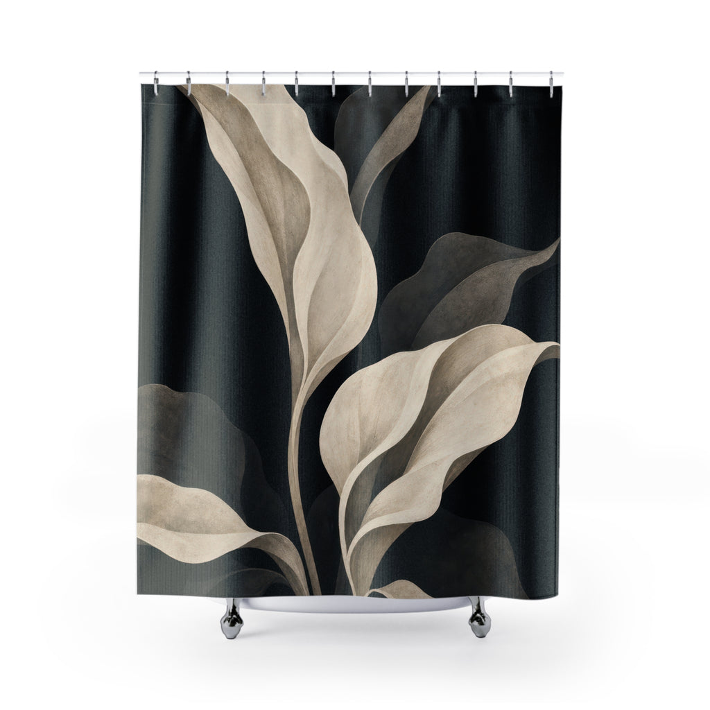 Cream Calla Leaf Black Floral Shower Curtain