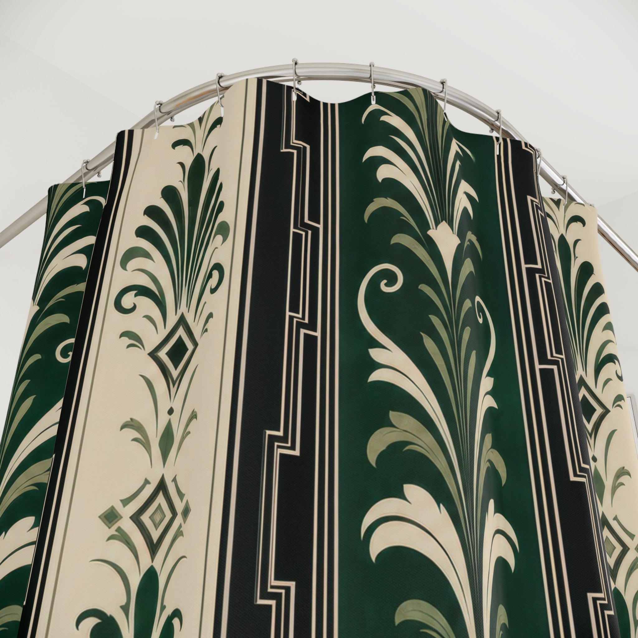 Emerald Art Deco Damask Stripe Shower Curtain