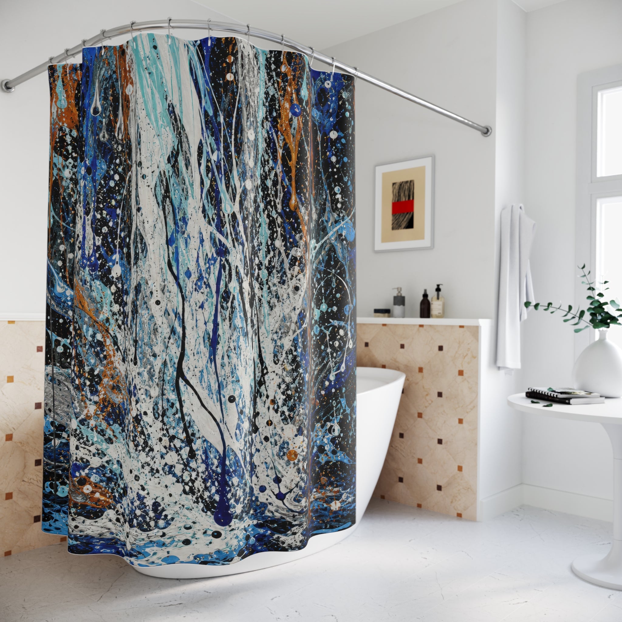 Action Painting Waterfall Print Shower Curtain