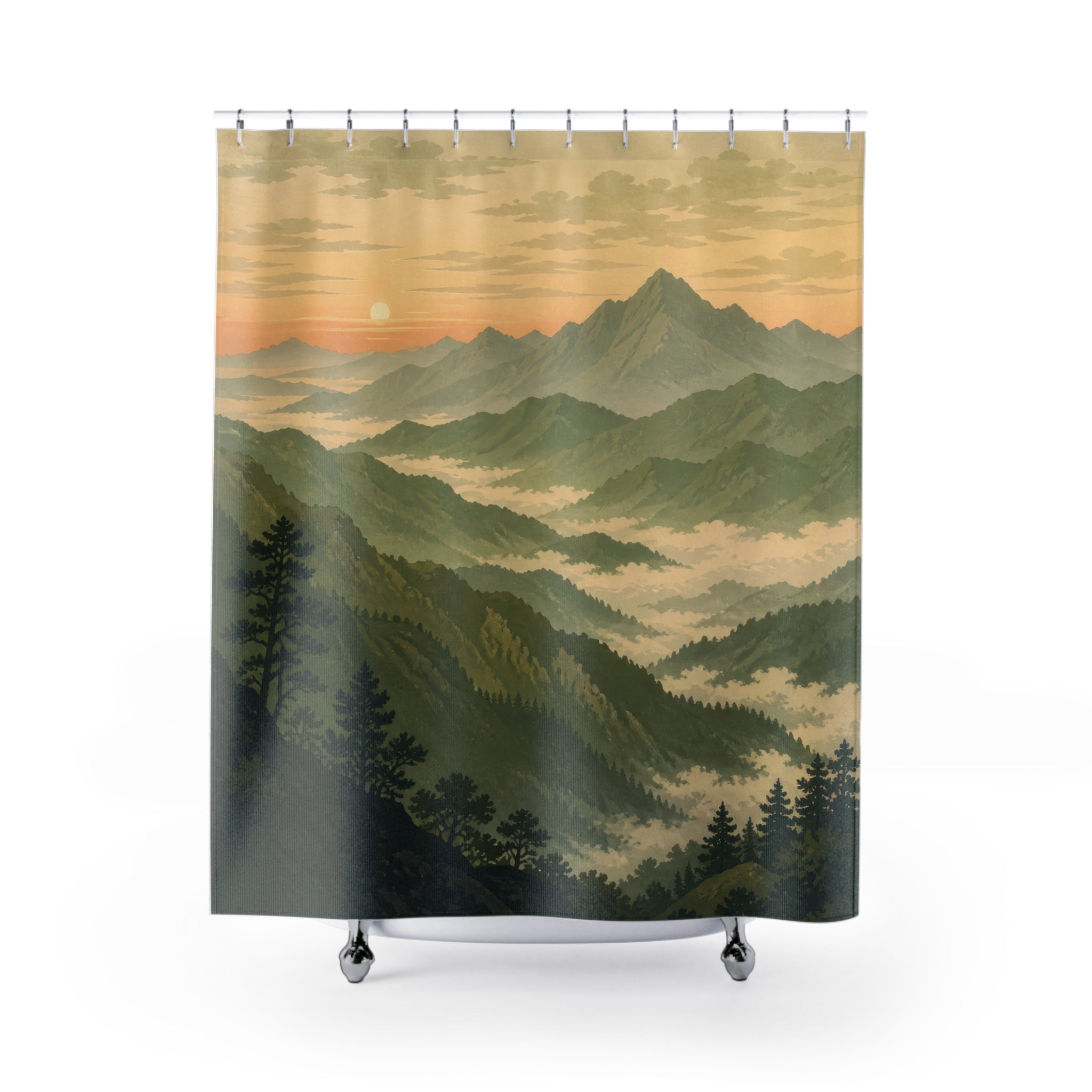Misty Olive Mountain Ridge Shower Curtain