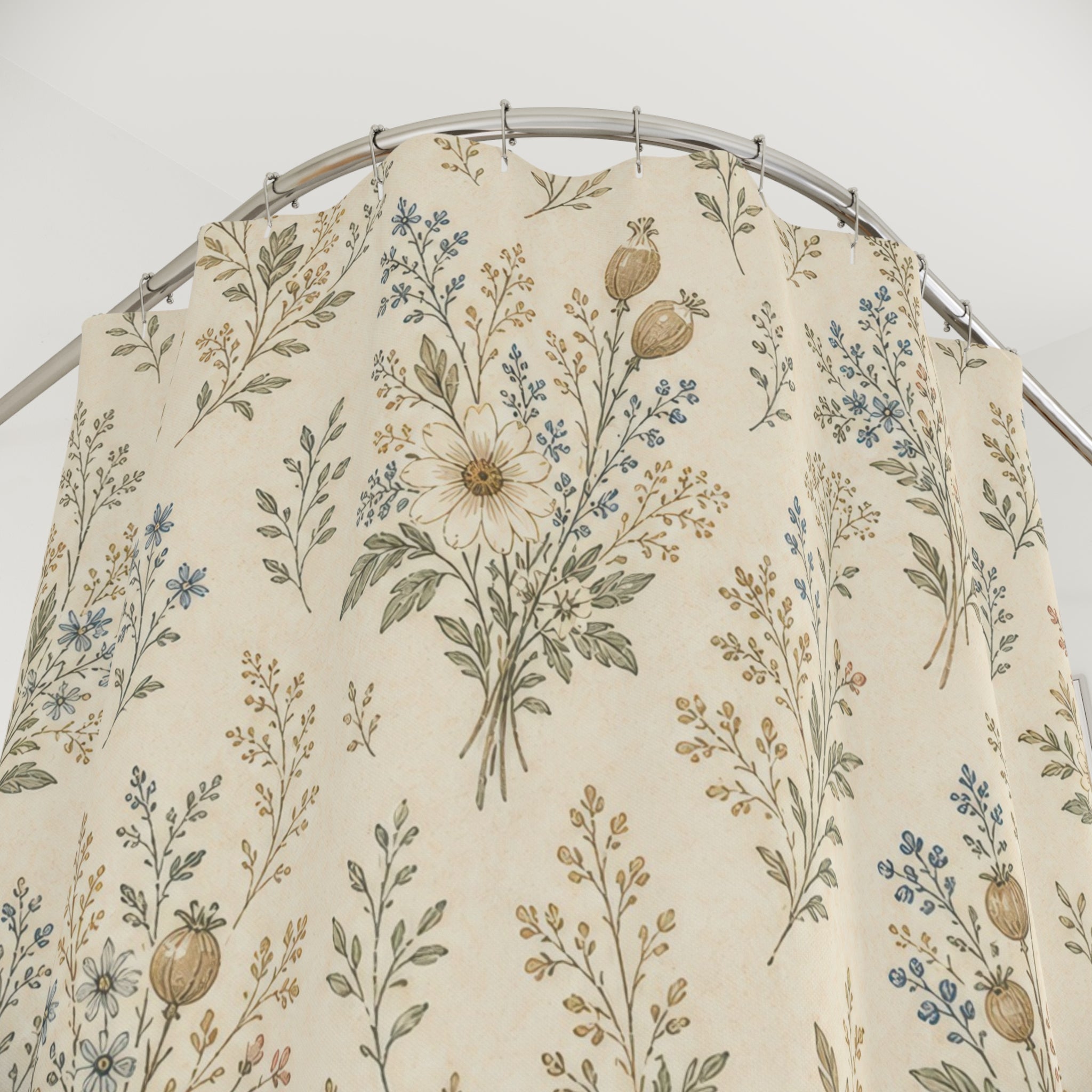 Cream Farmhouse Meadow Vintage Floral Shower Curtain
