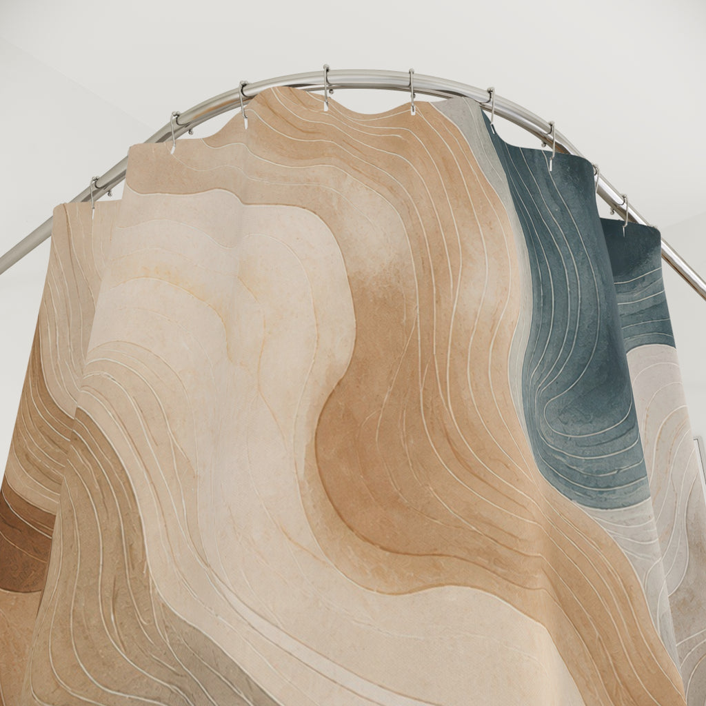 Rust Blue Gray Topographic Line Shower Curtain