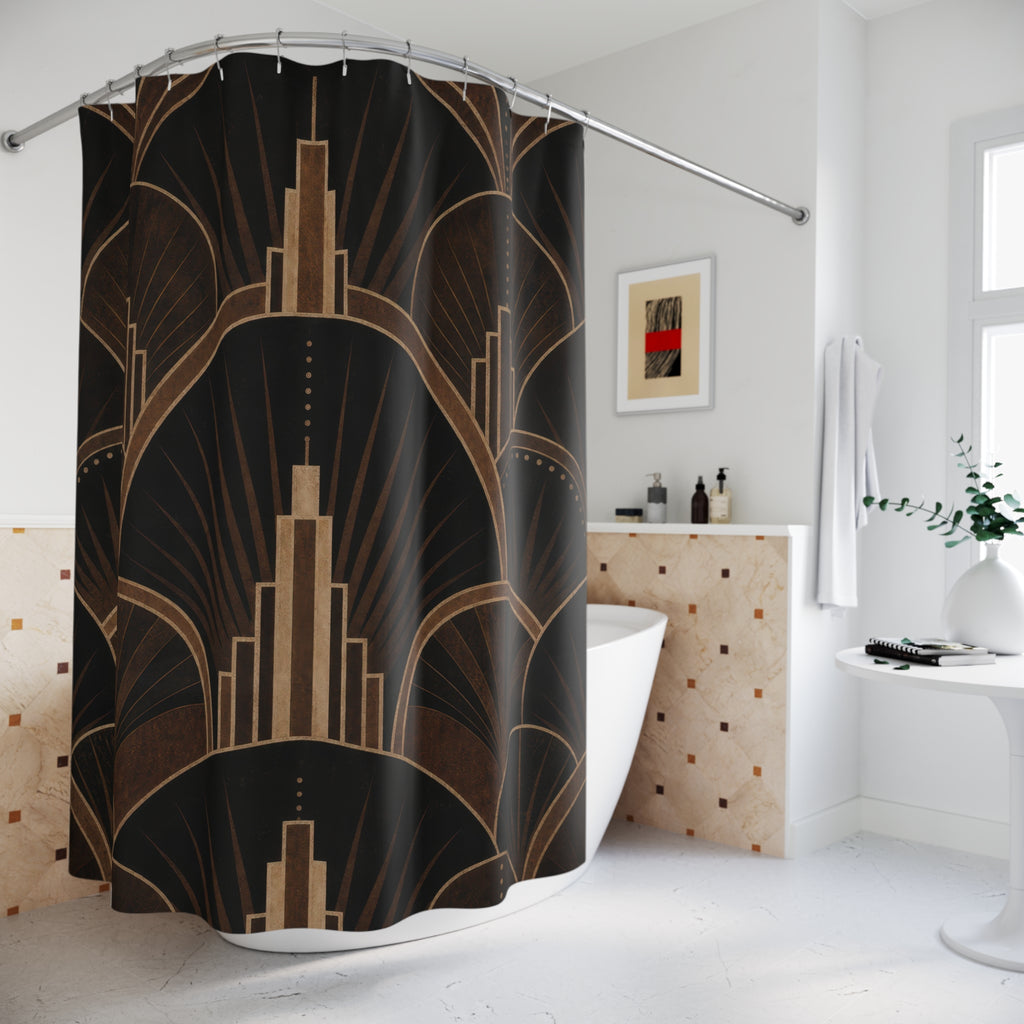 Black Brown Geometric Art Deco Shower Curtain