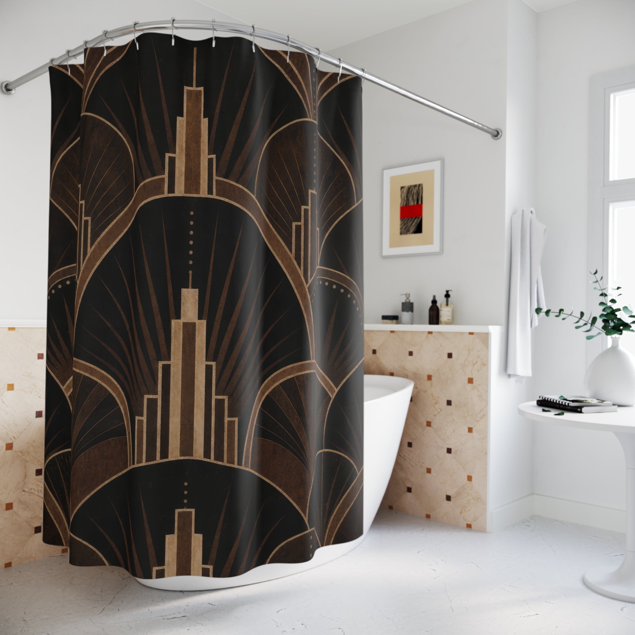 Black Brown Geometric Art Deco Shower Curtain
