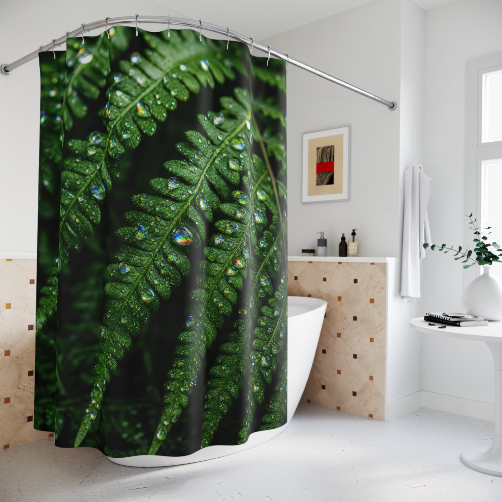Nature Shower Curtain, Green Fern Bath Decor, Botanical Leaf Pattern, Forest Guest Bathroom Decor, Lush Spa Green Style, Forest Style