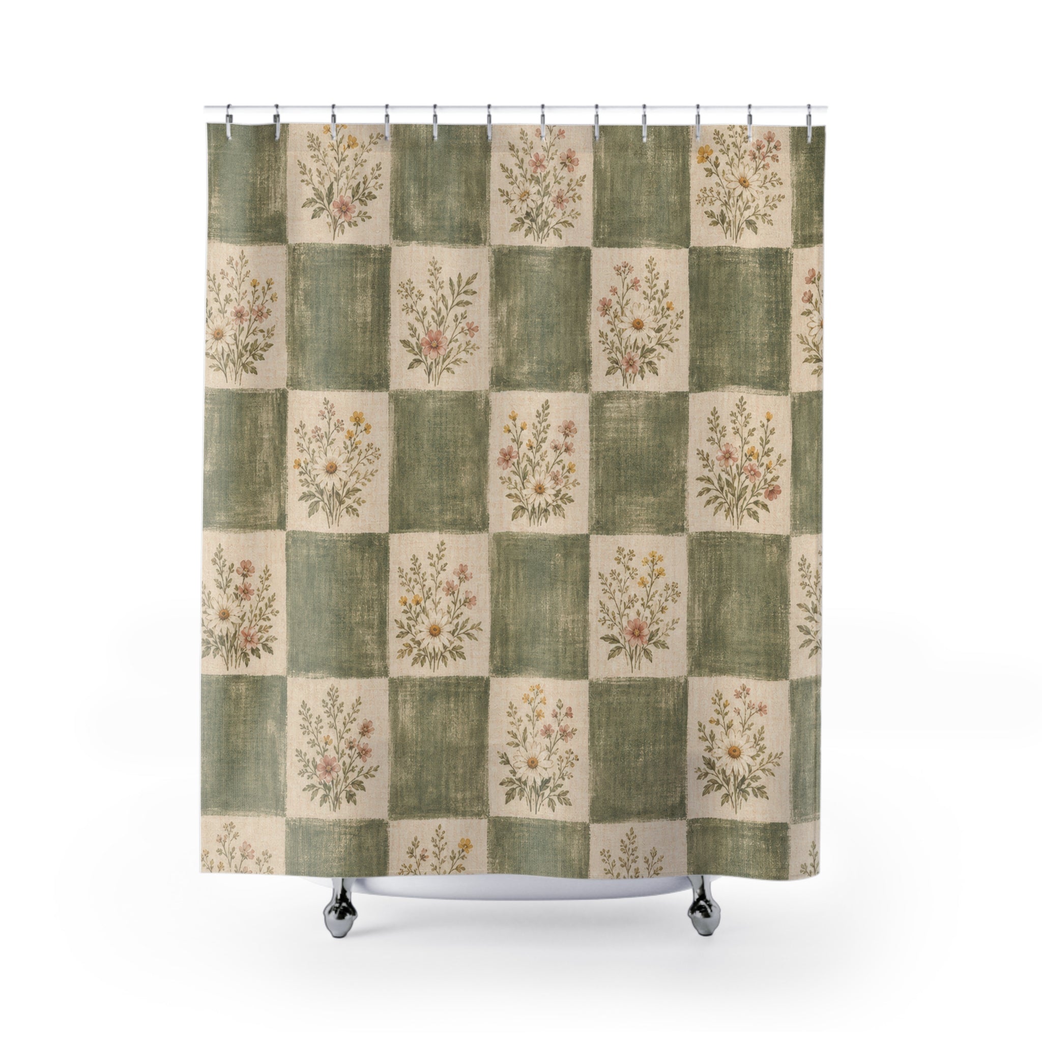 Sage Green Check Shower Curtain