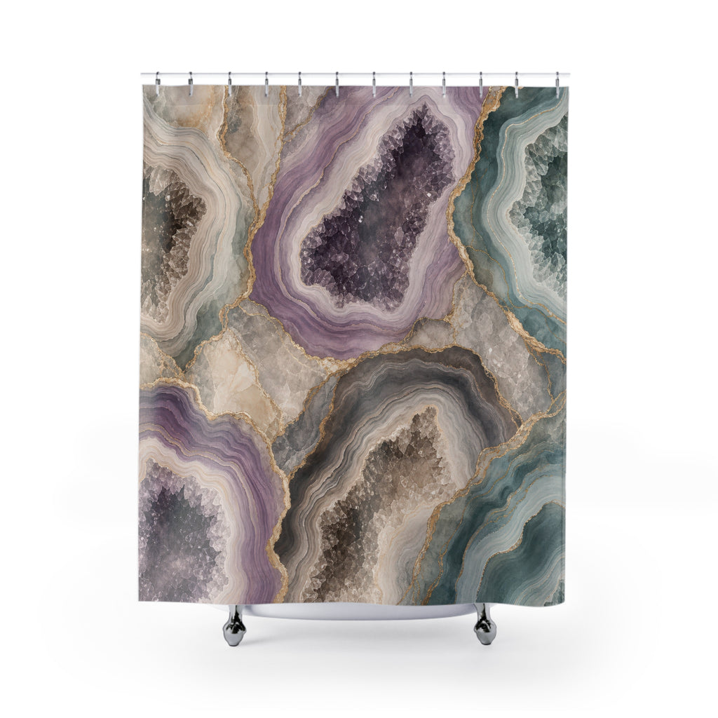 Teal Lavender Geode Shower Curtain