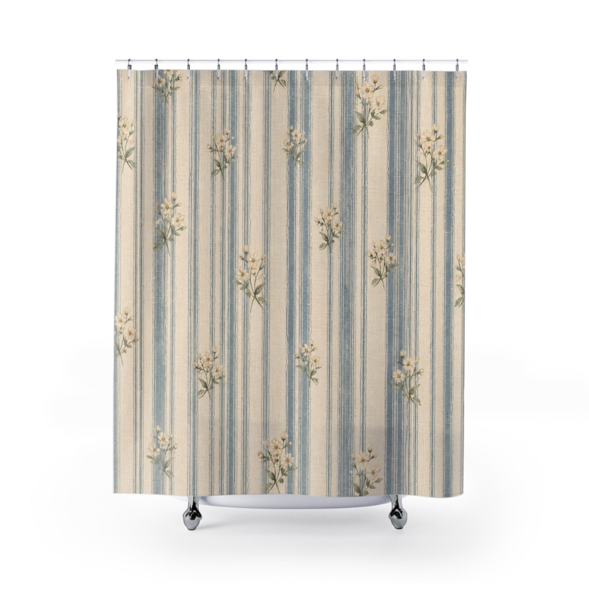 Blue Ticking Shower Curtain