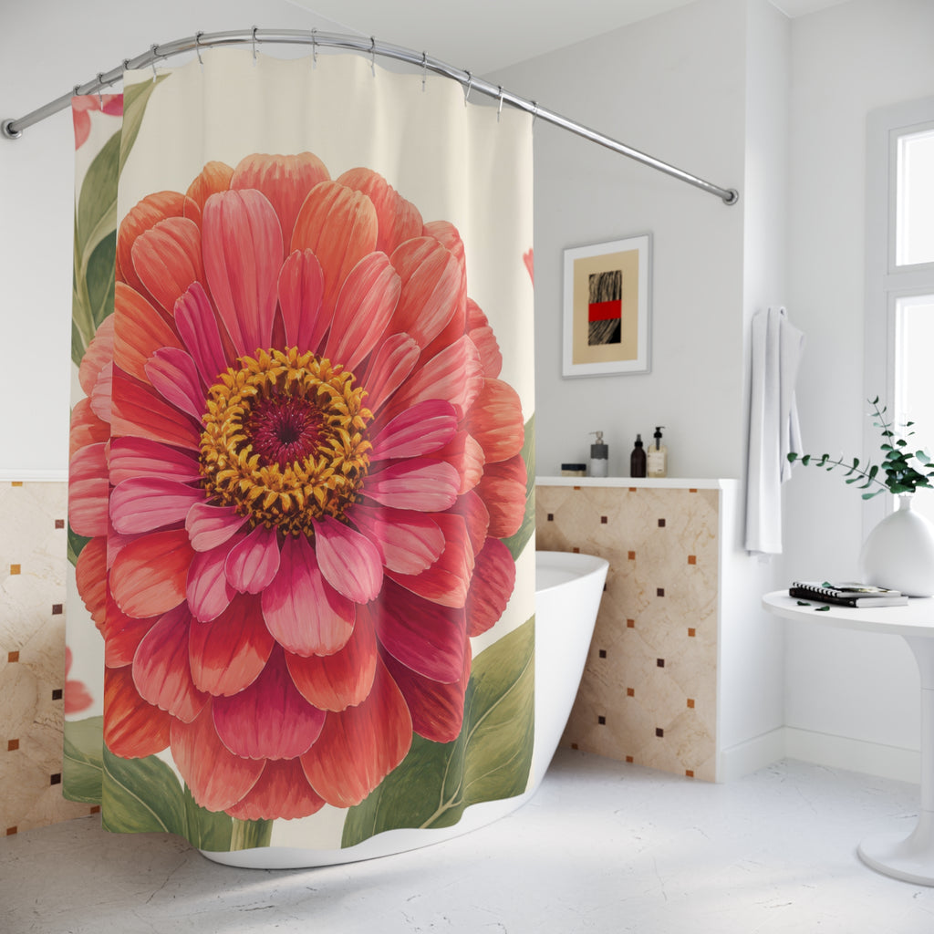 Coral Zinnia Shower Curtain